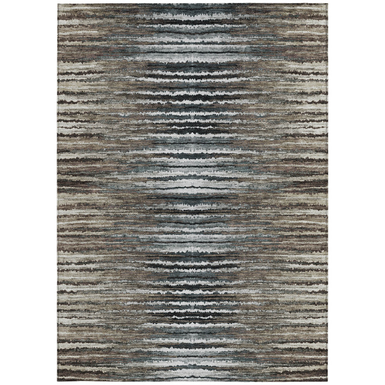 8' X 10' Brown Taupe And Chocolate Striped Washable Indoor Outdoor Area Rug