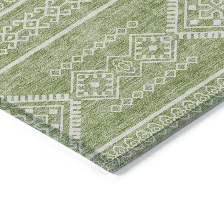 10' X 14' Green And Ivory Southwestern Washable Indoor Outdoor Area Rug