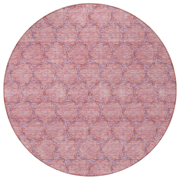 8' Pink And Purple Round Geometric Washable Indoor Outdoor Area Rug