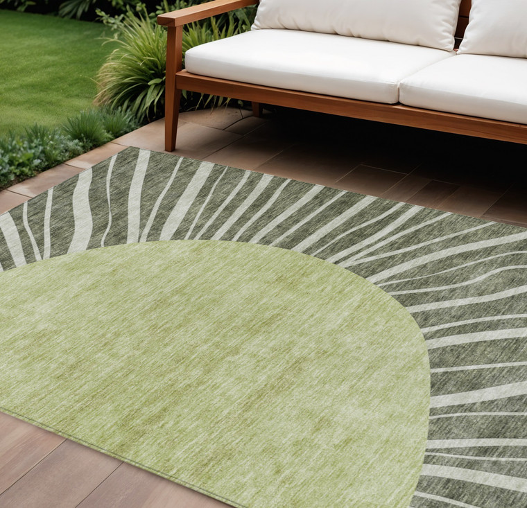 10' X 14' Olive Green And Artichoke Green Abstract Washable Indoor Outdoor Area Rug - Olive Green, Artichoke Green