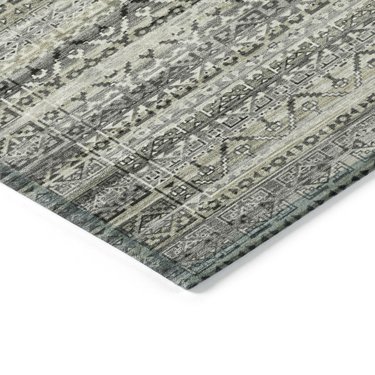 8' Pewter And Charcoal Round Striped Washable Indoor Outdoor Area Rug