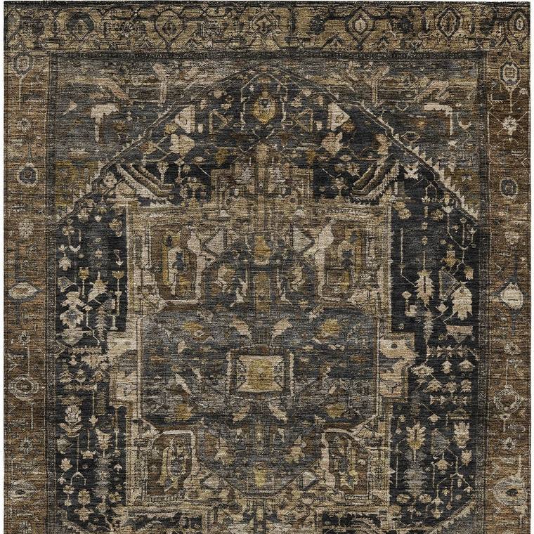 10' X 14' Brown Medallion Washable Indoor Outdoor Area Rug