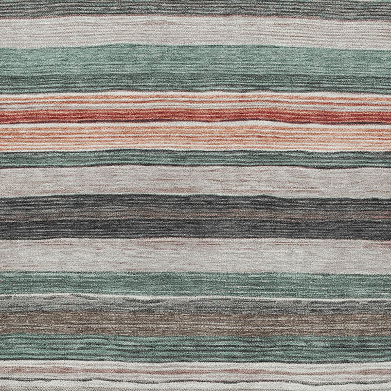 10' X 14' Pale Aqua Copper And Taupe Striped Washable Indoor Outdoor Area Rug
