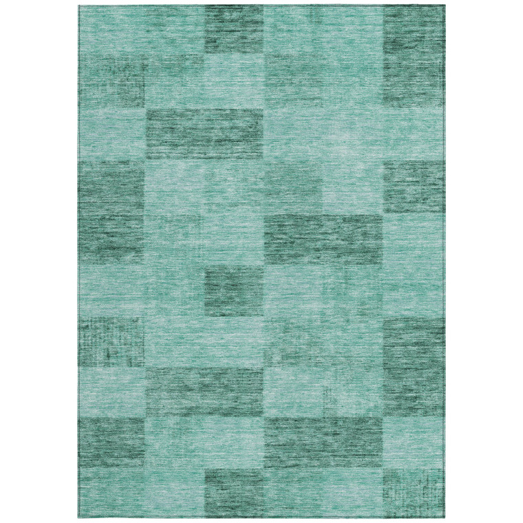 10' X 14' Blue And Aqua Geometric Washable Indoor Outdoor Area Rug