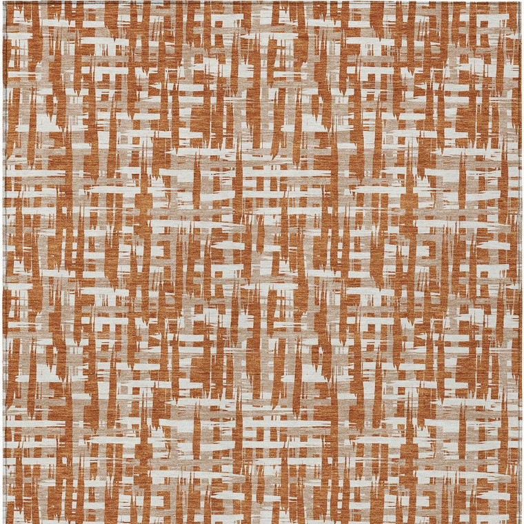 9' X 12' Terra Cotta Tan And Ivory Abstract Washable Indoor Outdoor Area Rug