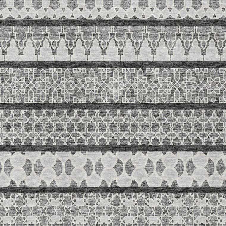 10' X 14' Gray Charcoal And Silver Quatrefoil Washable Indoor Outdoor Area Rug