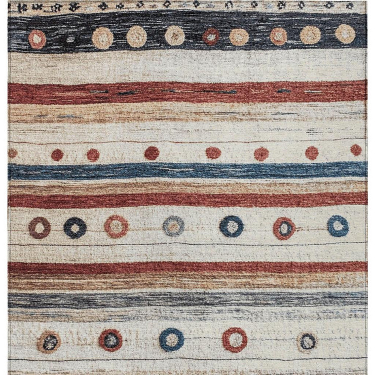 8' X 10' Beige Rust And Navy Blue Striped Washable Indoor Outdoor Area Rug