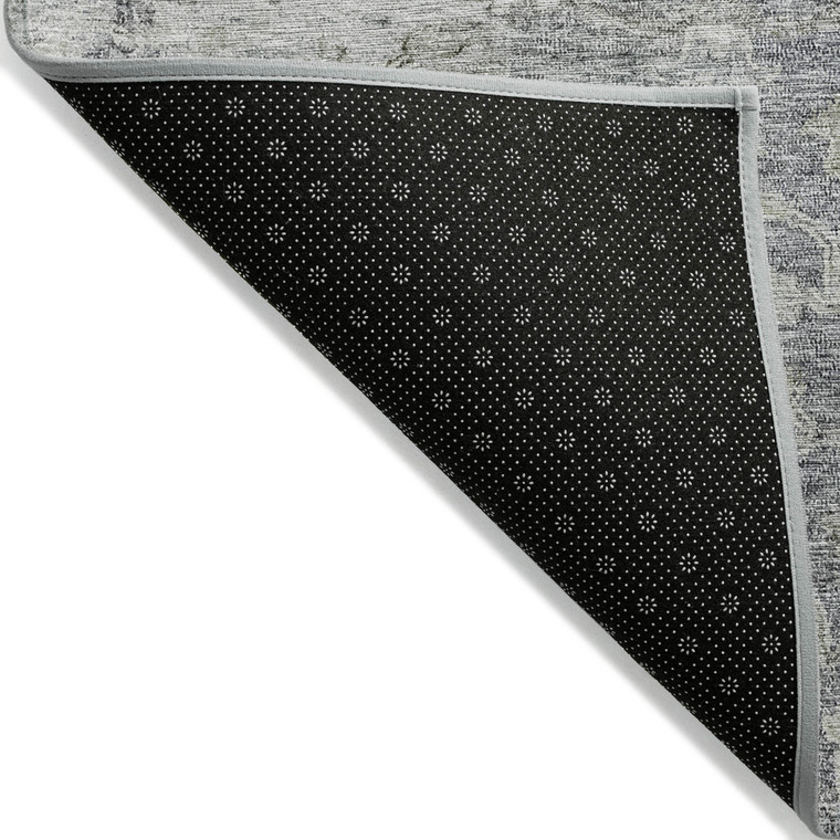 9' X 12' Gray Beige And Charcoal Oriental Washable Indoor Outdoor Area Rug