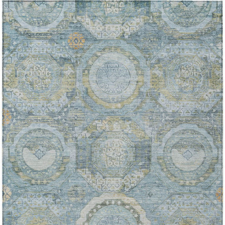 8' X 10' Blue And Gold Medallion Washable Indoor Outdoor Area Rug