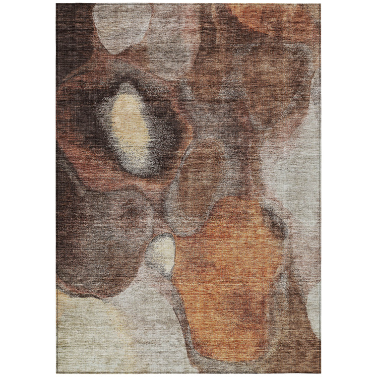 8' X 10' Coffee Copper And Beige Abstract Washable Indoor Outdoor Area Rug