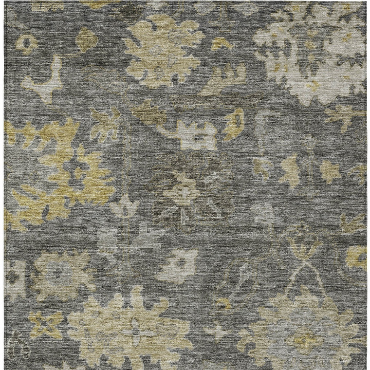 10' X 14' Gray And Charcoal Floral Washable Indoor Outdoor Area Rug - Gray, Charcoal