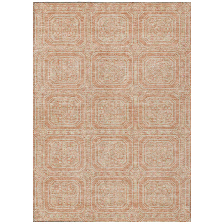 10' X 14' Peach And Beige Geometric Washable Indoor Outdoor Area Rug - 880016792393
