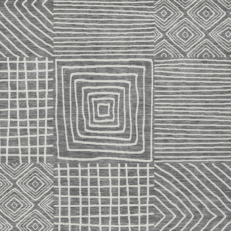 9' X 12' Charcoal And Ivory Geometric Washable Indoor Outdoor Area Rug - 608219045210