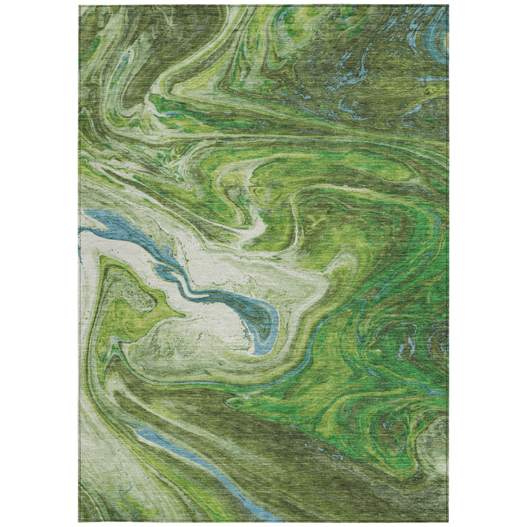 9' X 12' Green Blue And Ivory Abstract Washable Indoor Outdoor Area Rug - 608219135270