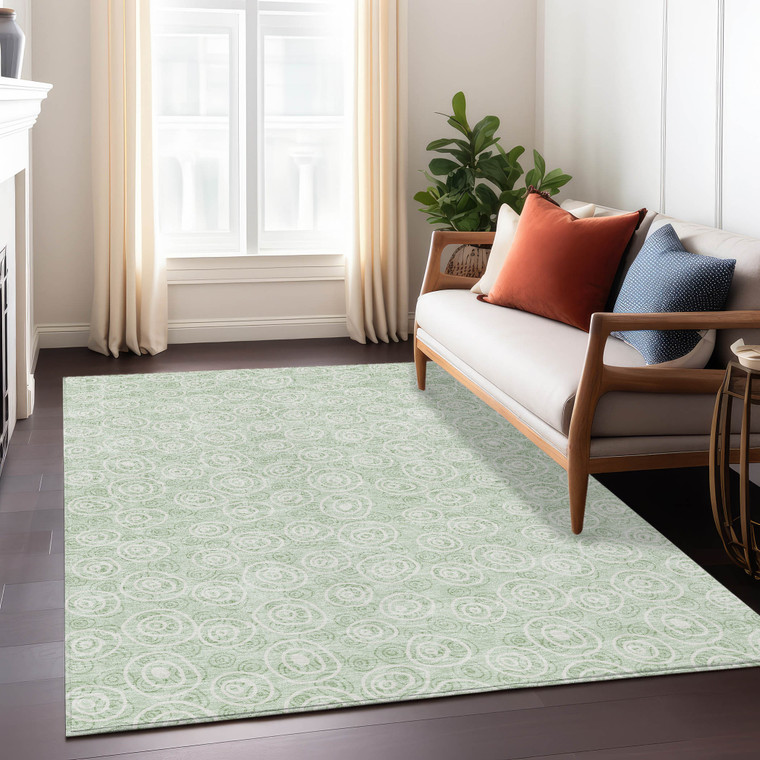 10' X 14' Mint Green Artichoke Green And Ivory Geometric Washable Indoor Outdoor Area Rug