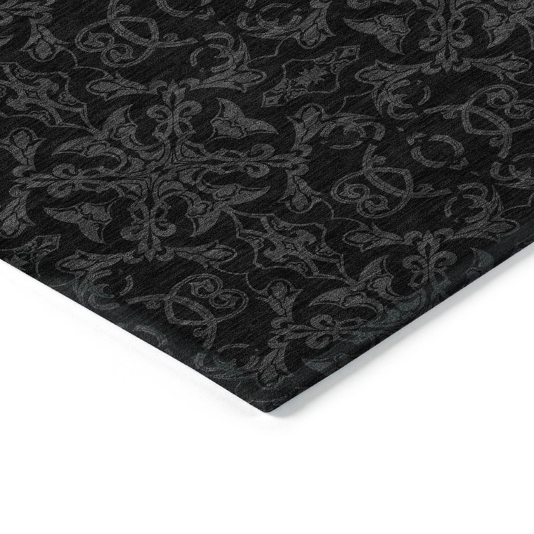 8' X 10' Gray And Charcoal Medallion Washable Indoor Outdoor Area Rug