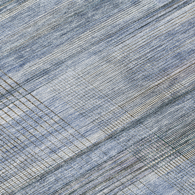 8' Denim Blue And Sky Blue Round Striped Washable Indoor Outdoor Area Rug