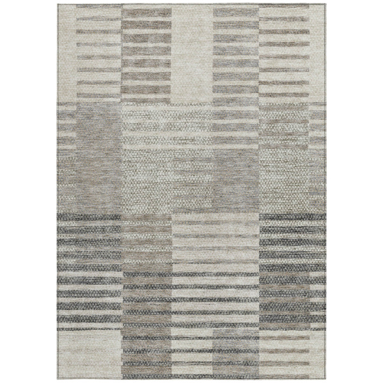 10' X 14' Beige Ivory And Taupe Striped Washable Indoor Outdoor Area Rug