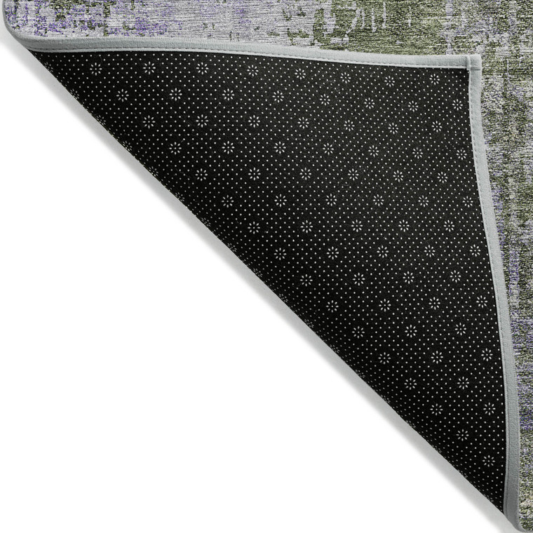 8' X 10' Olive Green And Purple Abstract Washable Indoor Outdoor Area Rug