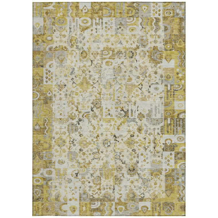 8' X 10' Gold And Ivory Patchwork Washable Indoor Outdoor Area Rug