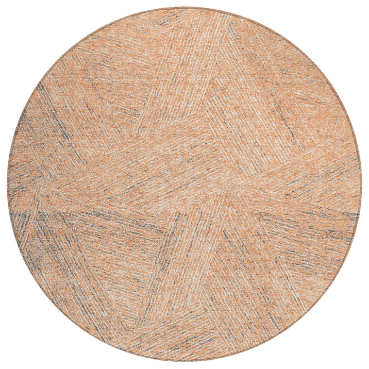 8' Peach Blue And Ivory Round Abstract Washable Indoor Outdoor Area Rug