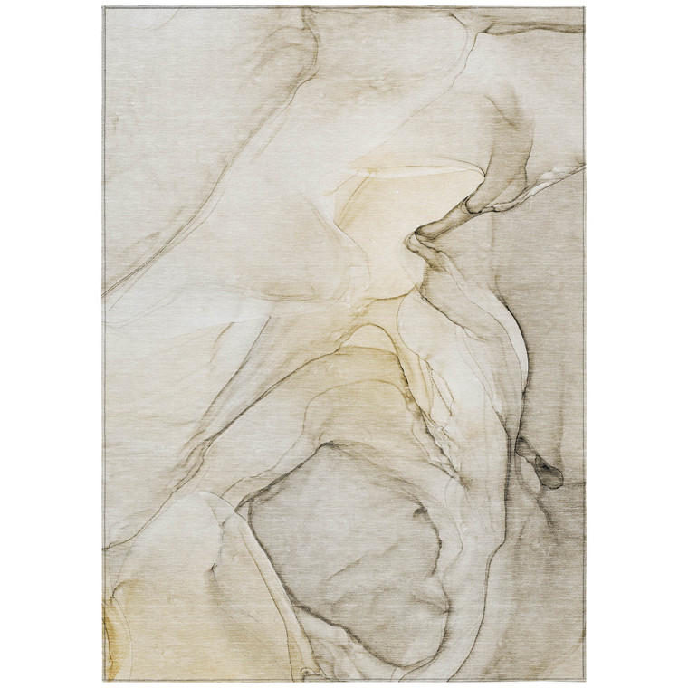 8' X 10' Beige and Gray Abstract Washable Non Skid Indoor Outdoor Area Rug