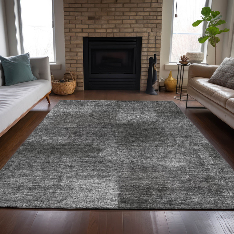 10' X 14' Gray Charcoal And Ivory Abstract Washable Indoor Outdoor Area Rug - Gray, Charcoal, Ivory