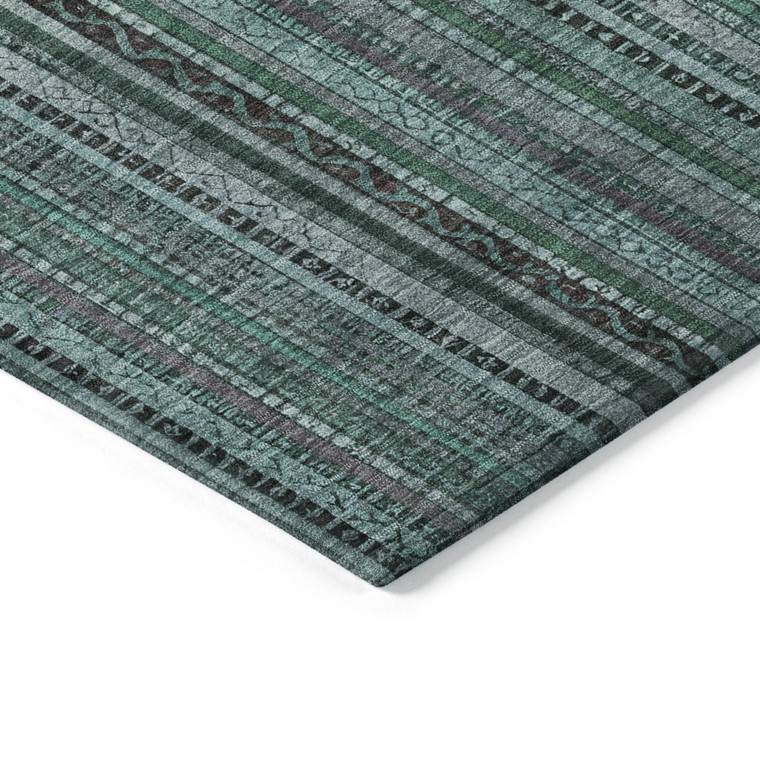 10' X 14' Teal Blue Aqua And Gray Striped Washable Indoor Outdoor Area Rug - Teal Blue, Aqua, Gray