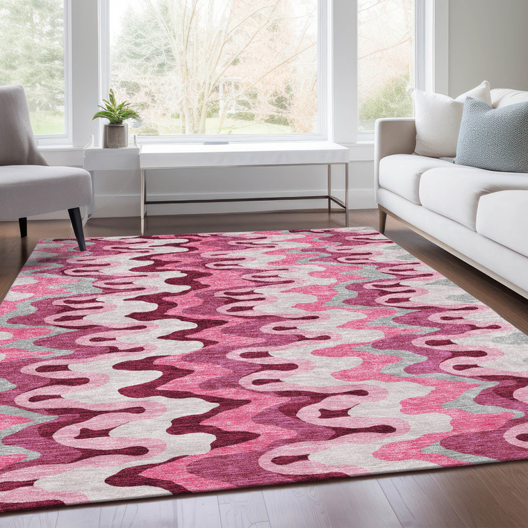 9' X 12' Blush Pink And Mauve Abstract Washable Indoor Outdoor Area Rug - 608219026967