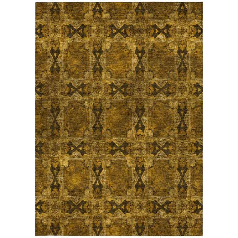 9' X 12' Chocolate Floral Medallion Washable Non Skid Indoor Outdoor Area Rug