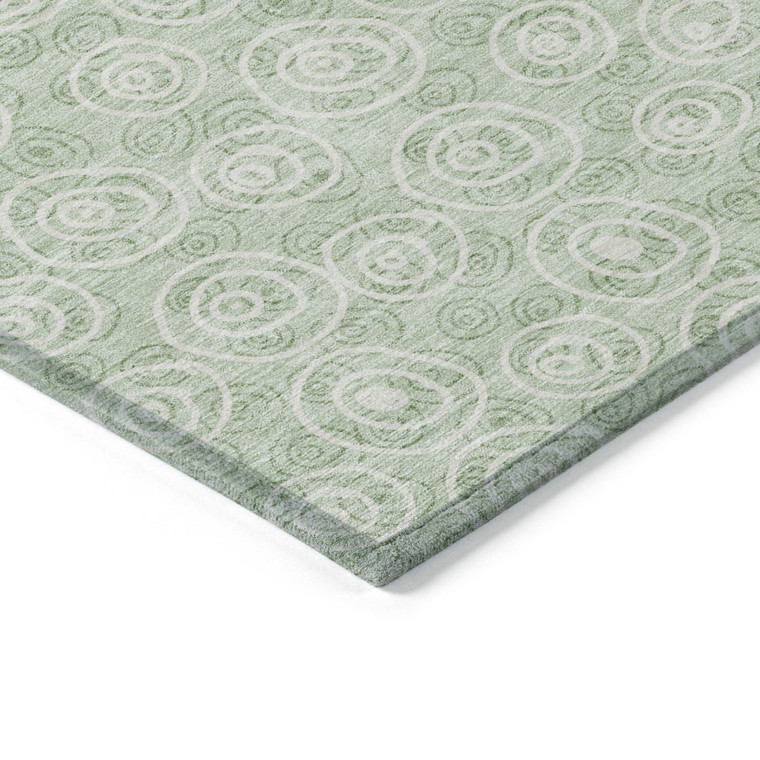 9' X 12' Mint Green Artichoke Green And Ivory Geometric Washable Indoor Outdoor Area Rug