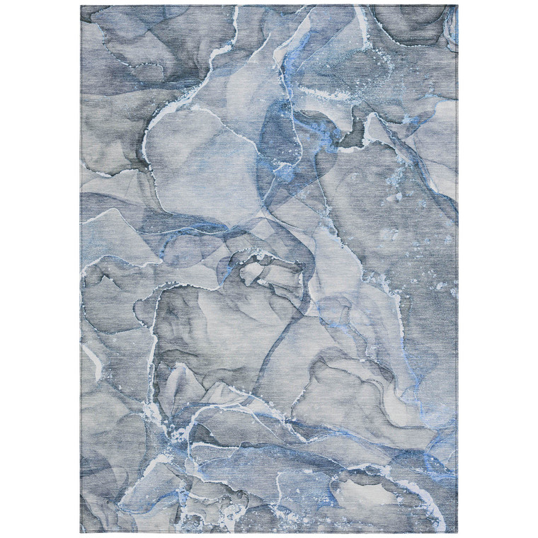 10' X 14' Blue and Gray Abstract Washable Non Skid Indoor Outdoor Area Rug