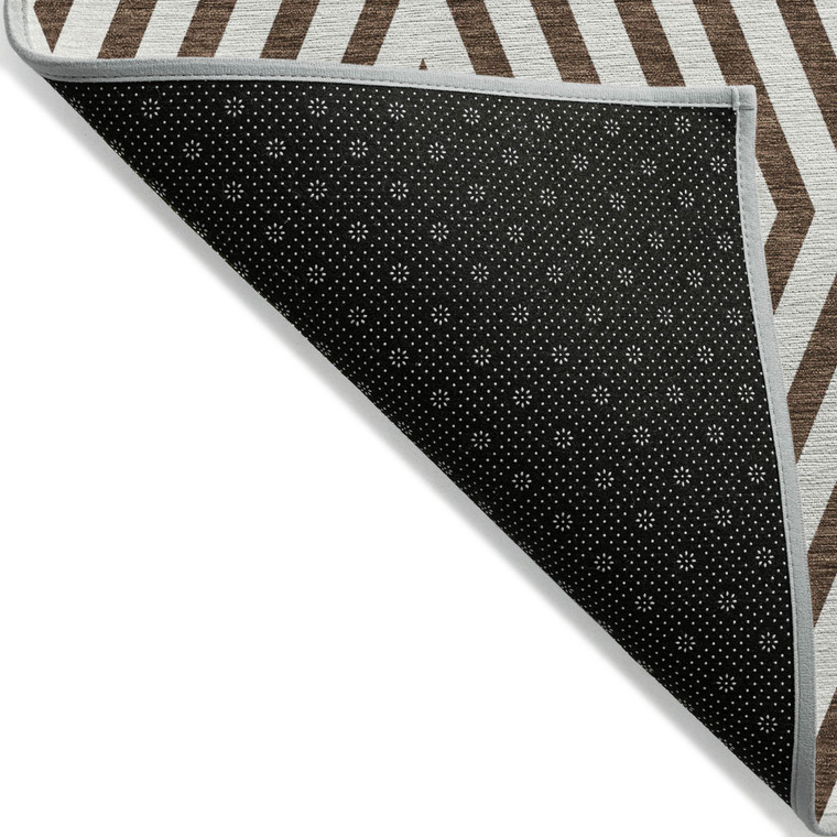 9' X 12' Brown And White Geometric Washable Indoor Outdoor Area Rug