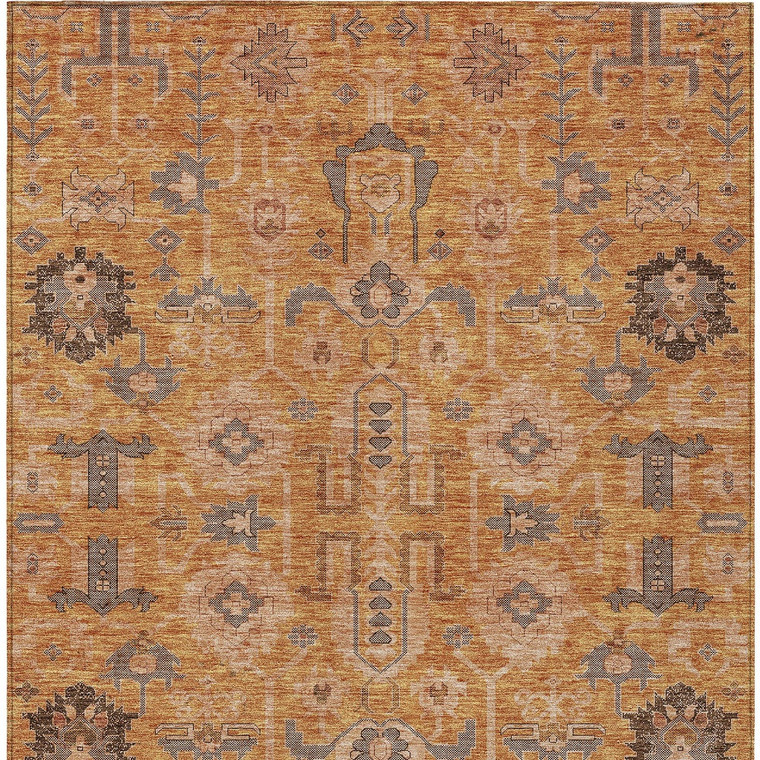 10' X 14' Terra Cotta Beige And Gray Oriental Washable Indoor Outdoor Area Rug