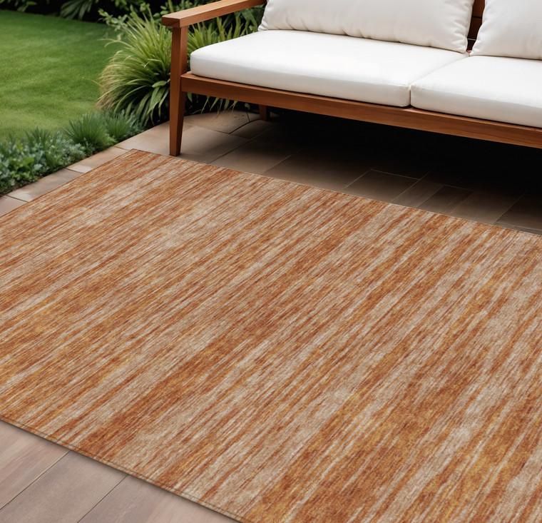 10' X 14' Copper And Rust Abstract Washable Indoor Outdoor Area Rug