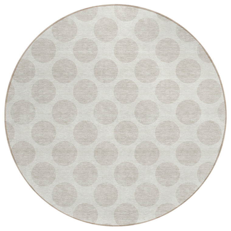 8' Ivory And Beige Round Polka Dot Washable Indoor Outdoor Area Rug