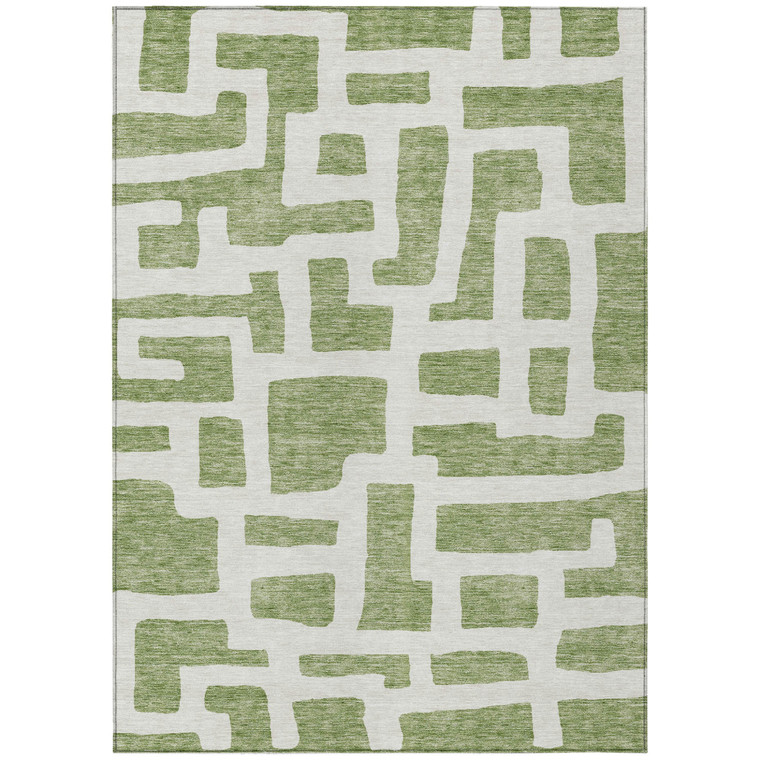 9' X 12' Green And Ivory Abstract Washable Indoor Outdoor Area Rug Transitional Style - Green, Ivory Color