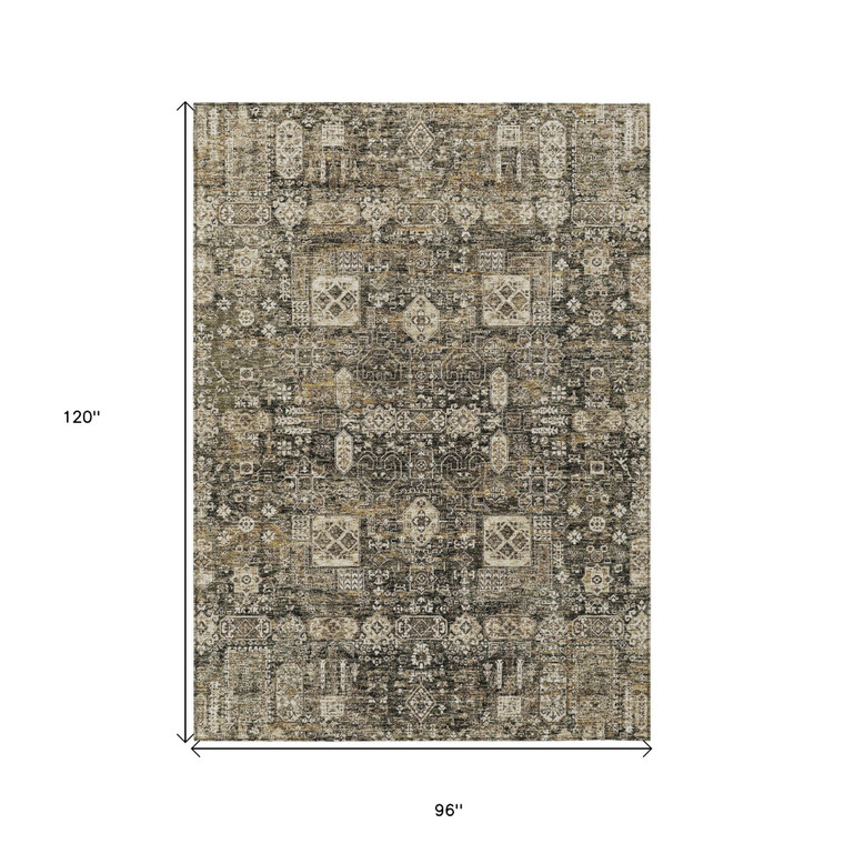 8' X 10' Coffee And Beige Oriental Washable Indoor Outdoor Area Rug