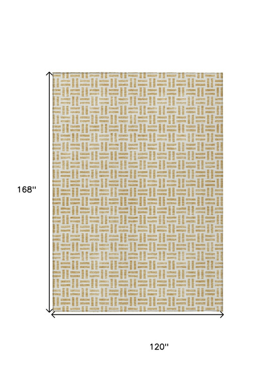 10' X 14' Gold And Ivory Geometric Washable Indoor Outdoor Area Rug - Gold, Ivory