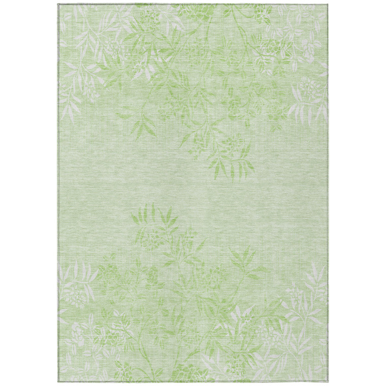 9' X 12' Mint Green Artichoke Green And Ivory Floral Washable Indoor Outdoor Area Rug