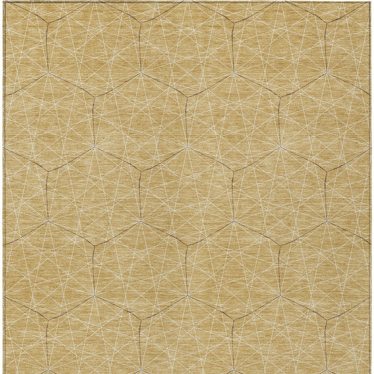 8' X 10' Gold Black And Beige Geometric Washable Indoor Outdoor Area Rug