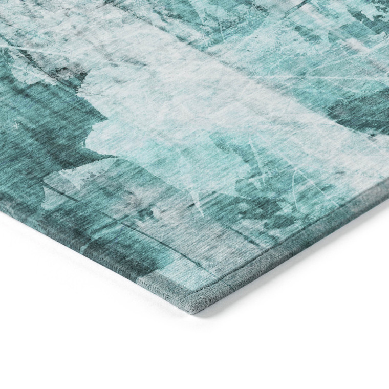 8' Round Teal Round Floral Washable Non Skid Indoor Outdoor Area Rug - Teal Blue