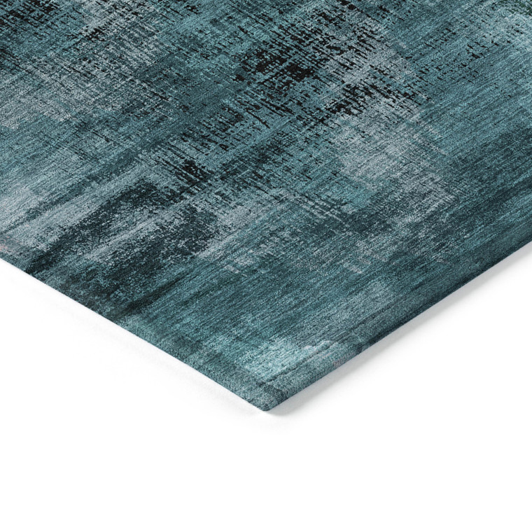 9' X 12' Teal Blue Aqua And Gray Abstract Washable Indoor Outdoor Area Rug Transitional Style - Teal Blue, Aqua, Gray Color