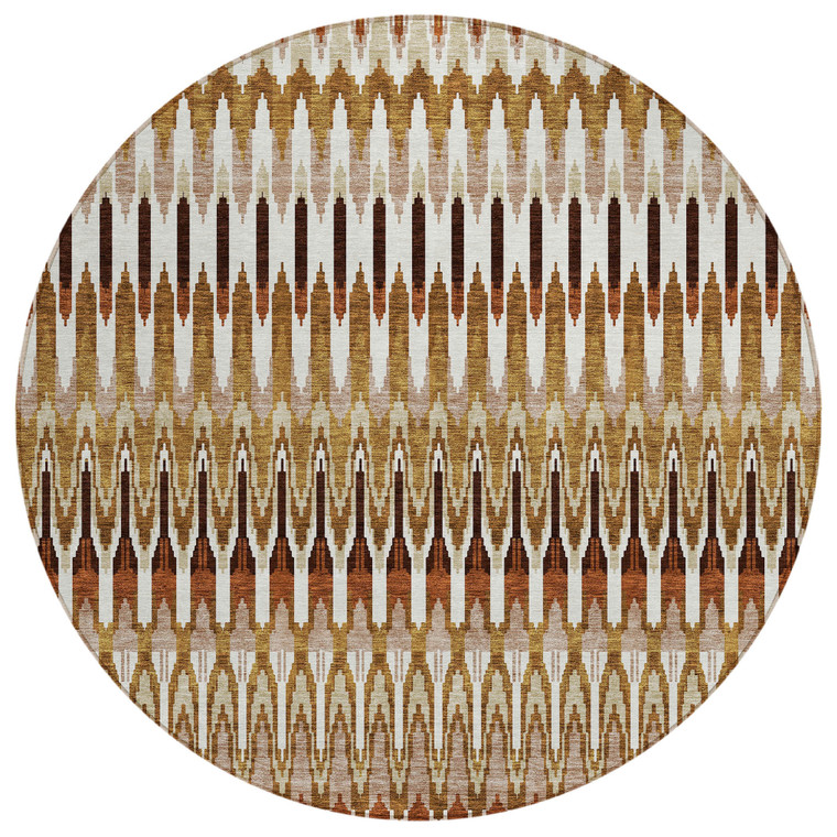 8' Terra Cotta Beige And Red Round Southwestern Washable Indoor Outdoor Area Rug