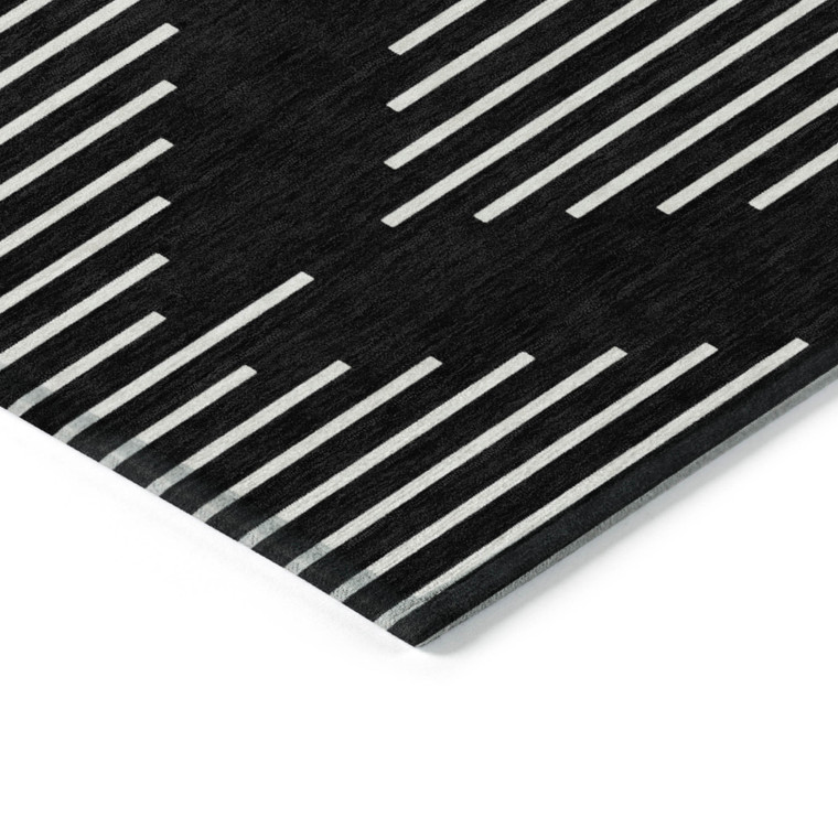 8' X 10' Black And Ivory Geometric Washable Indoor Outdoor Area Rug Transitional Style - Black, Ivory Color