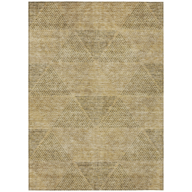 10' X 14' Wheat And Beige Geometric Washable Indoor Outdoor Area Rug