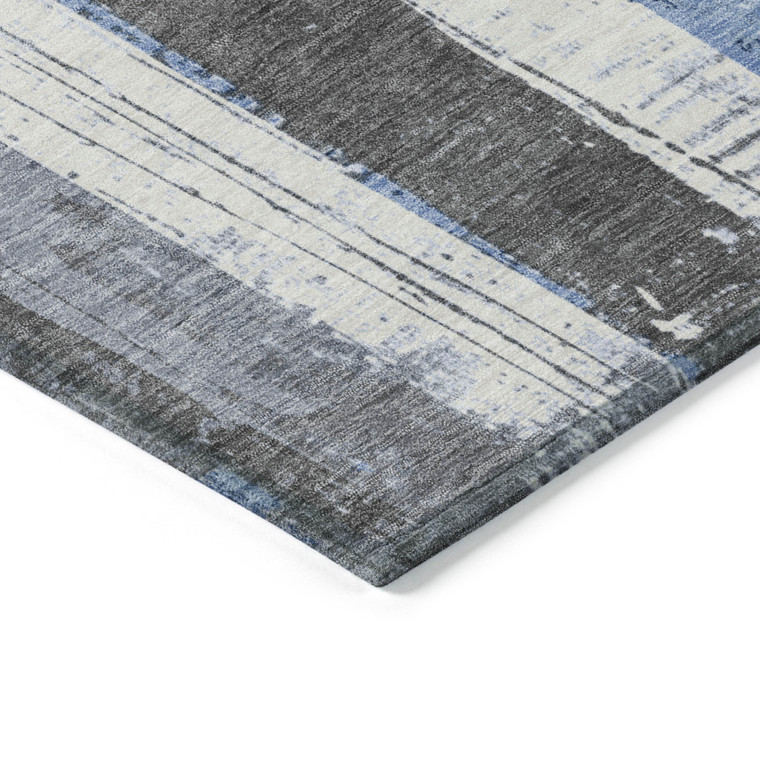 10' X 14' Denim Blue And Gray Striped Washable Indoor Outdoor Area Rug - 880016589917