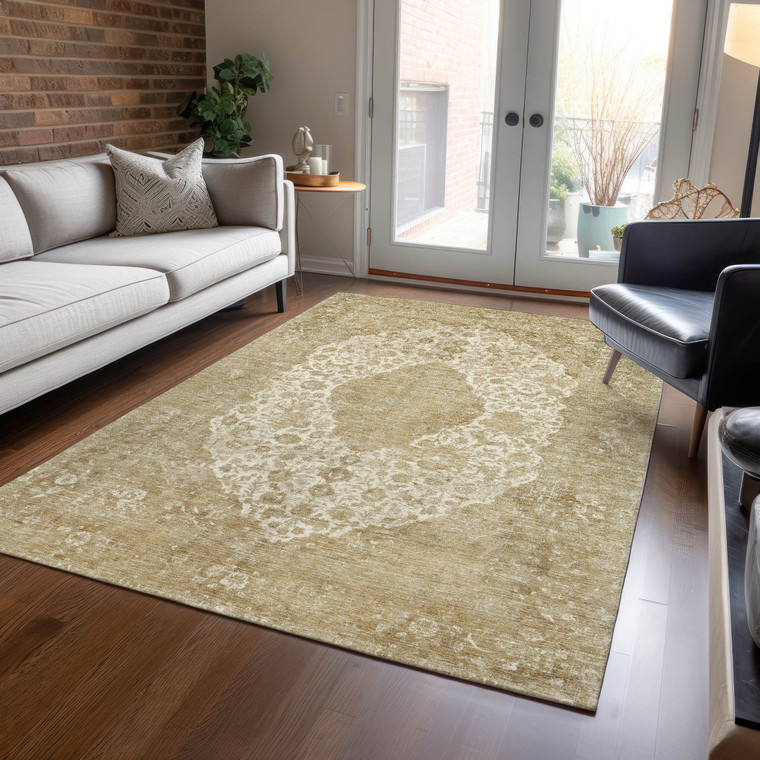 10' X 14' Ivory And Beige Medallion Washable Indoor Outdoor Area Rug - Ivory, Beige