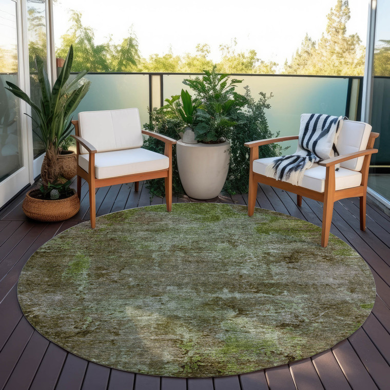 8' Brown Round Abstract Washable Indoor Outdoor Area Rug - 880016659221
