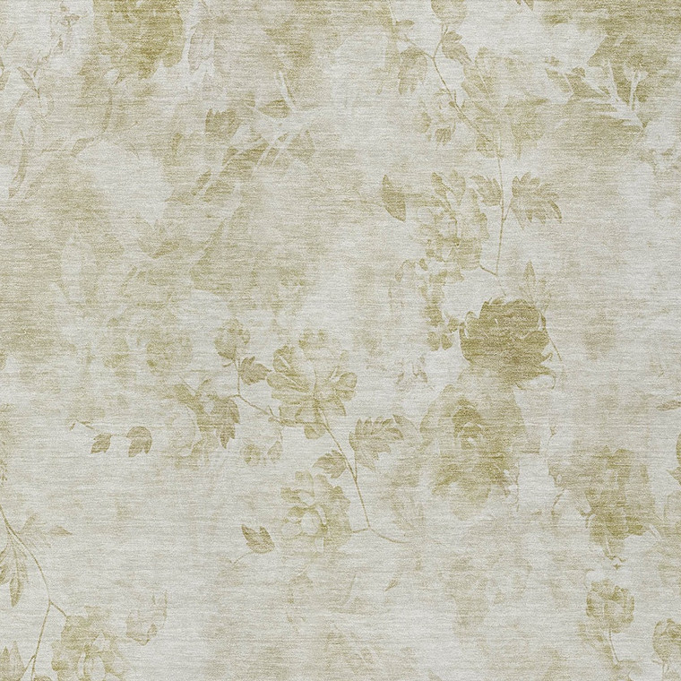 9' X 12' Khaki Beige And Tan Floral Washable Indoor Outdoor Area Rug